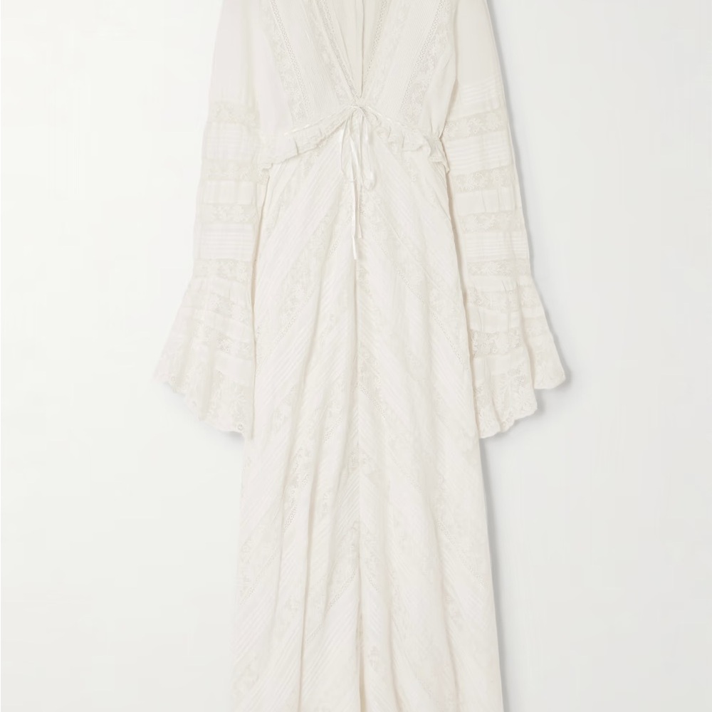 LoveShackFancy 100% cotton Weil Lace Inset Maxi Dress White 00 - Picture 3 of 9